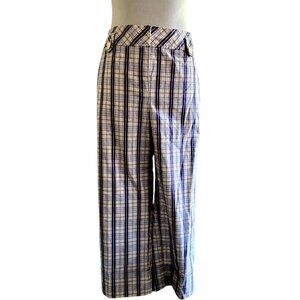 Ann Taylor Women's Plaid Checkered Pants Sz 12 Purple White Cropped Trousers EUC